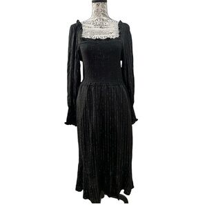 💥REDUCED💥OAT NY Black Gold Metallic Puff Long Sleeve Smocked Maxi Dress NWT